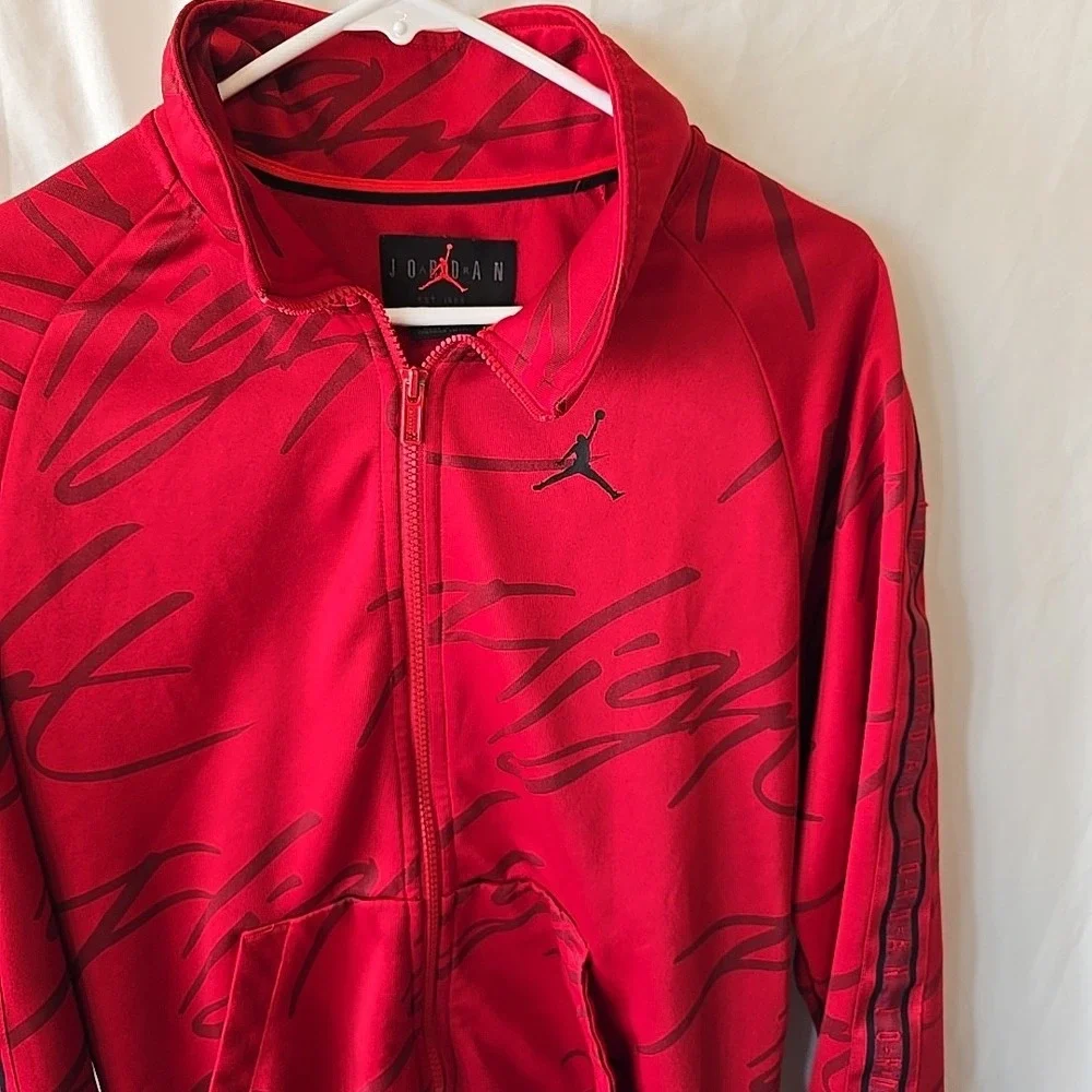 Nike Air Jordan Essential Track Strip Zip-up Sweatshirt Red W/all Over‎ Print S